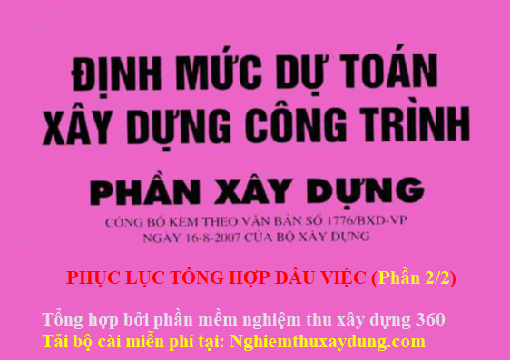 Tổng hợp đầu việc thi công, nghiệm thu trong định mức xây dựng 1776 - Phần 2/2